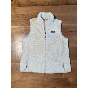 L.L. Bean Hi-Pile Fleece Zip Up Vest Womens Size XL Pet Beige Gray Fuzzy Outdoor